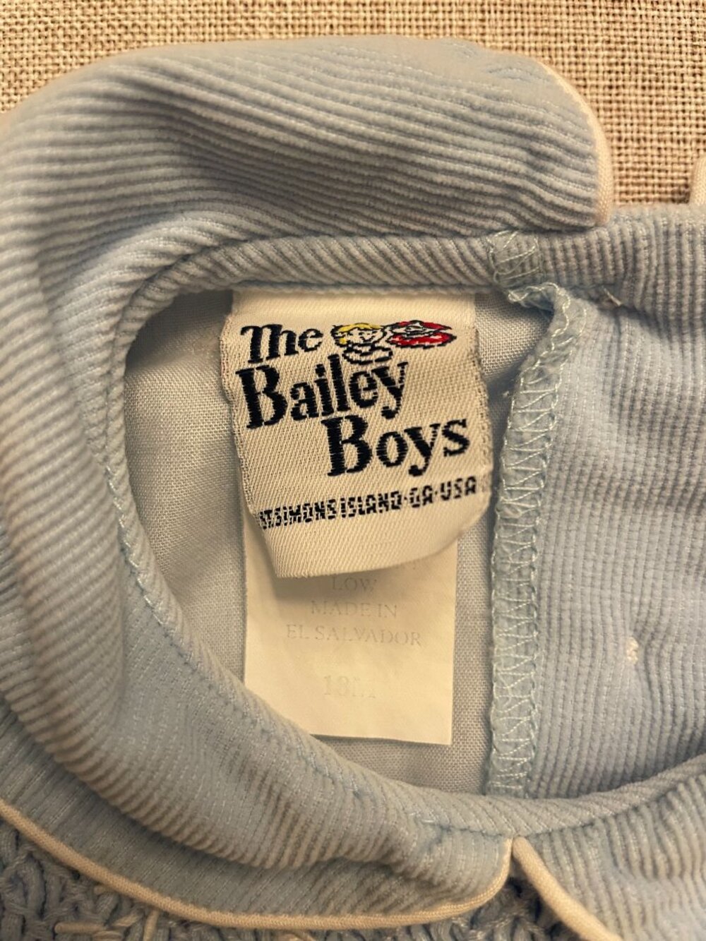 The Bailey Boys Baby Girl Collared Long Sleeve Blue Corduroy Smocked Dress 18M - Picture 4 of 4